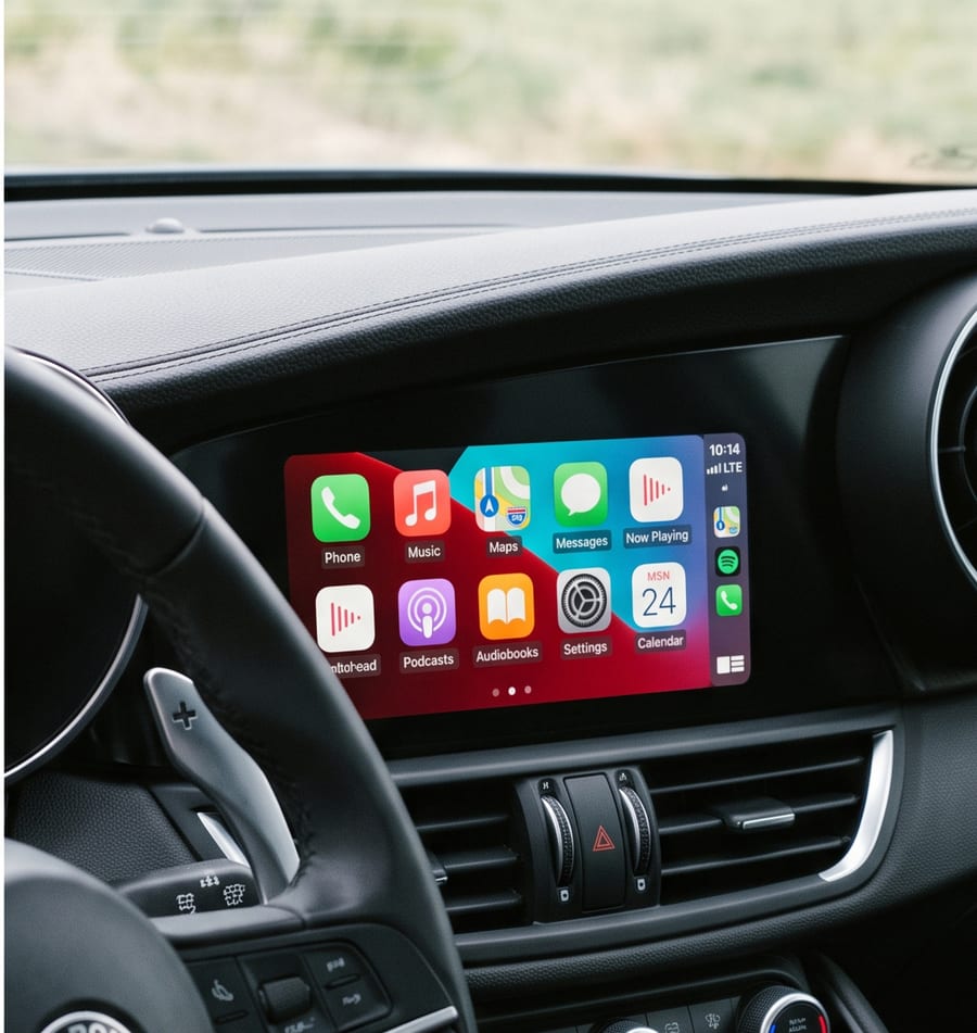 DIYCarPlay 解码器安装后运行无线 Apple CarPlay 的 Alfa Romeo 信息娱乐系统