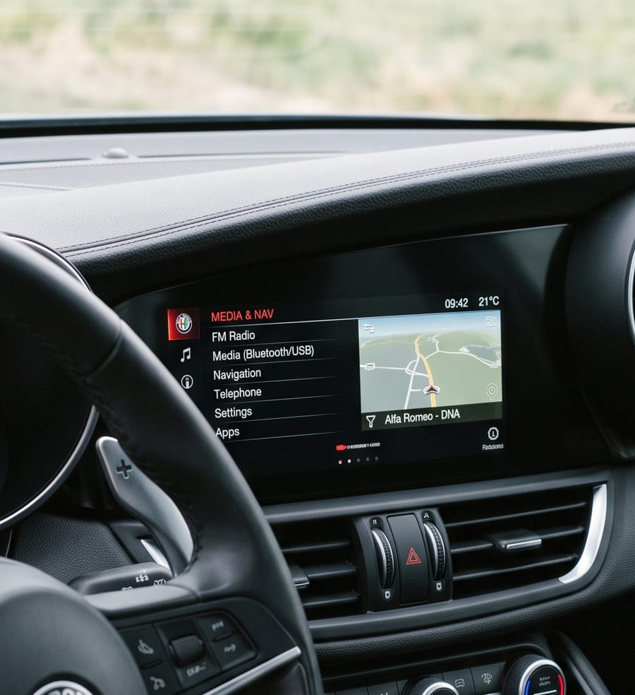 CarPlay 改装前的 Alfa Romeo 信息娱乐系统原厂菜单——原厂界面完整保留
