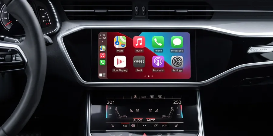 Audi MIB factory head unit displaying wireless CarPlay through the decoder module