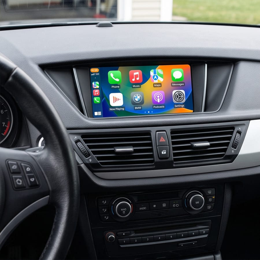 安装 DIYCarPlay 解码器后运行无线 Apple CarPlay 的 BMW CIC（Car Information Computer）