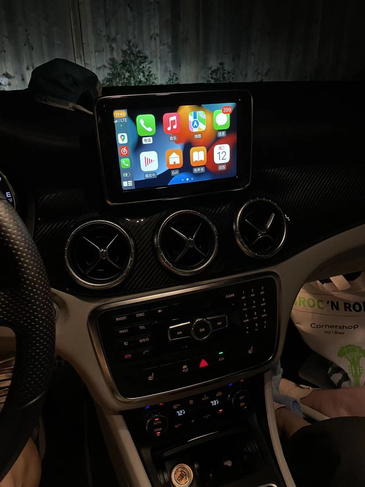Mercedes-Benz CLA wireless CarPlay real installation photo — factory screen