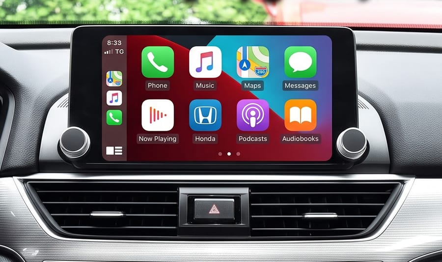 安装 DIYCarPlay 解码器后运行无线 Apple CarPlay 的 Honda 信息娱乐系统（10代 Accord）