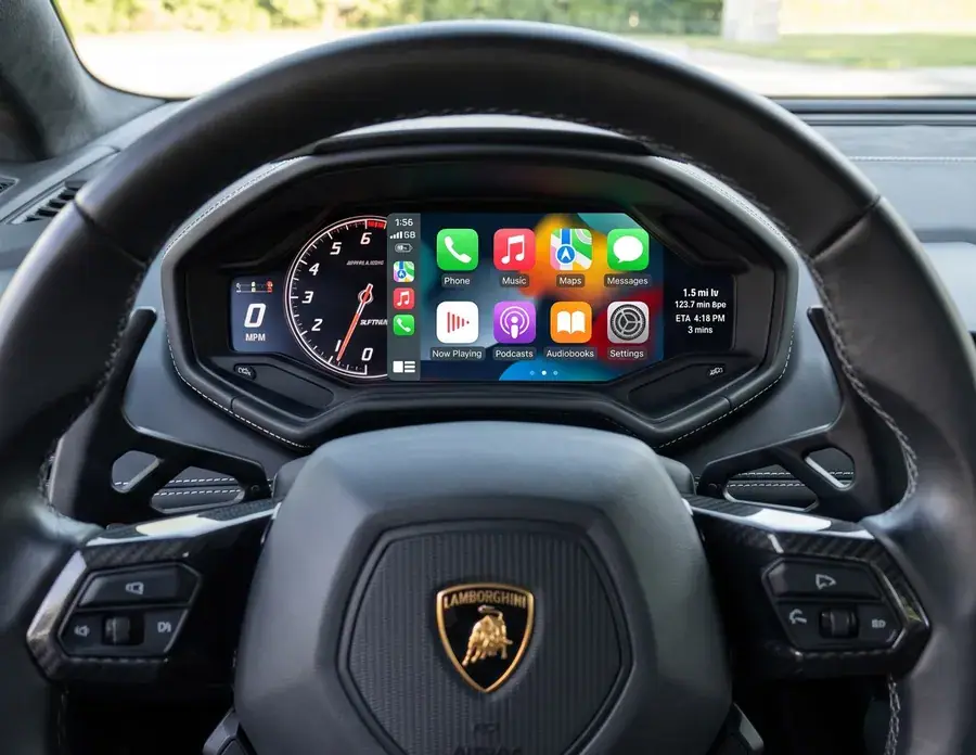 Lamborghini Huracán infotainment 无线 CarPlay 解码模块 —— 原厂屏幕改装实拍