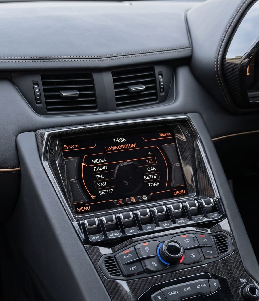 Lamborghini Aventador 信息娱乐系统原厂菜单（CarPlay 改装前）——原车界面完整保留