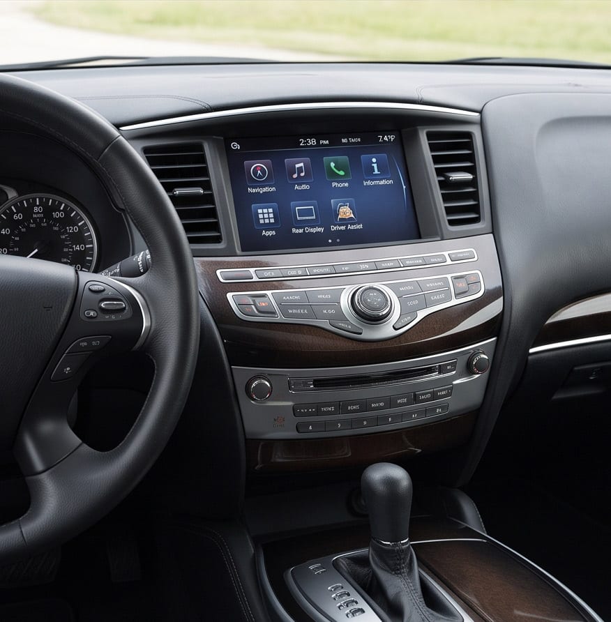 CarPlay 改装前的 Nissan / Infiniti Nissan/Infiniti infotainment (rev 2) 原厂菜单——原始界面完整保留