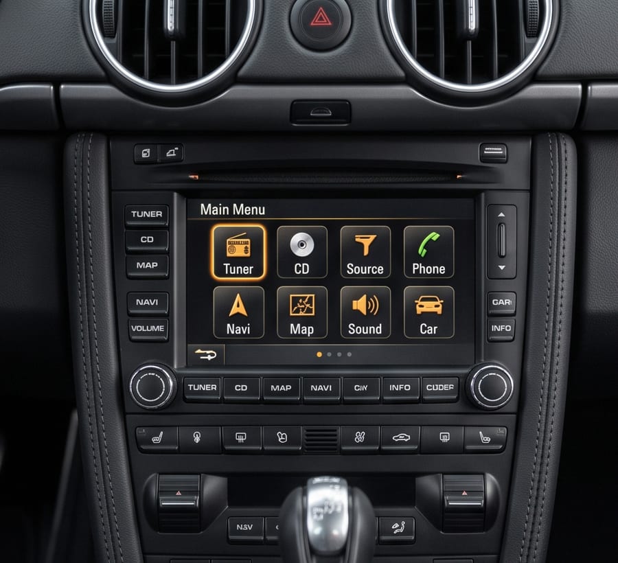 CarPlay 改装前的 Porsche CDR 3.0 原厂菜单 — 原始界面完整保留