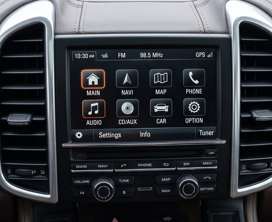 CarPlay 改装前的 Porsche PCM 3.1 原厂菜单 — 完整保留原厂界面