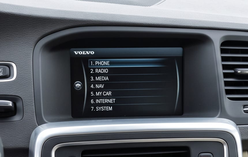 CarPlay 改装前的 Volvo Sensus (early) 原车菜单 — 原始界面完整保留